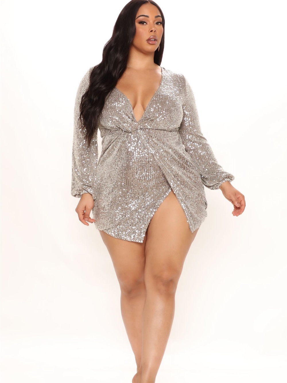 Silver Sequin Long Sleeve Mini Dress 💍